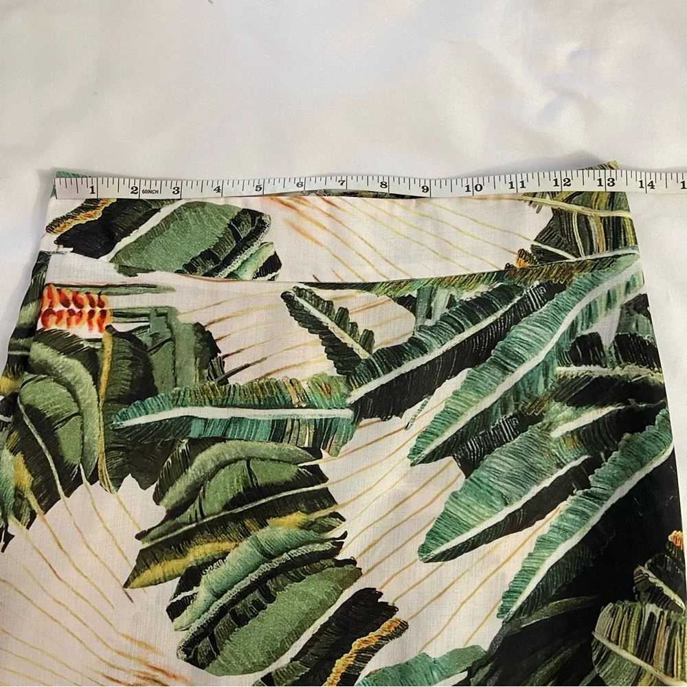 Green multi smocked back ruched crop top split thigh midi skirt set
